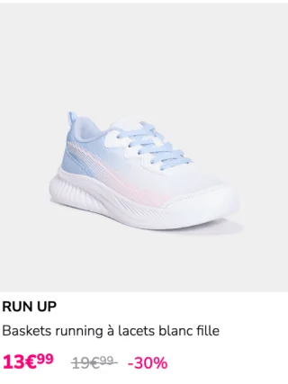 Baskets running à lacets blanc fille RUN UP