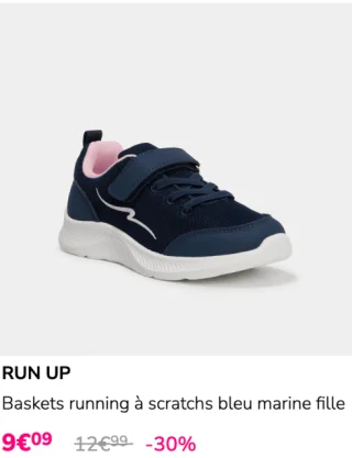 Baskets running à scratchs bleu marine fille RUN UP