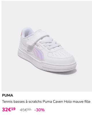 PUMA Tennis basses à scratchs Puma Caven Holo mauve fille