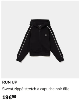 RUN UP Sweat zippé stretch à capuche noir fille