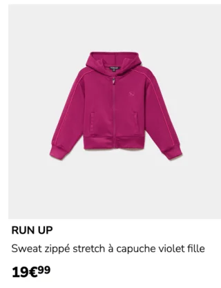 RUN UP Sweat zippé stretch à capuche violet fille