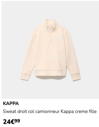 KAPPA Sweat droit col camionneur Kappa creme fille