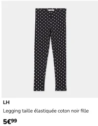 LH Legging taille élastiquée coton noir fille