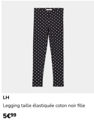 LH Legging taille élastiquée coton noir fille