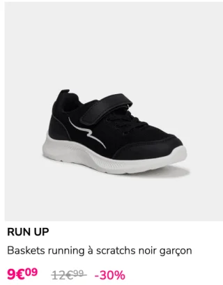 Baskets running à scratchs noir garçon RUN UP