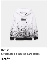 Sweat hoodie à capuche blanc garçon RUN UP