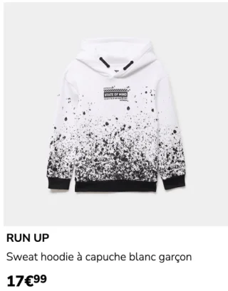 Sweat hoodie à capuche blanc garçon RUN UP