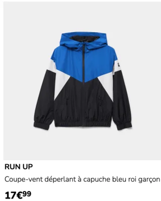 RUN UP Coupe-vent déperlant à capuche bleu roi garçon