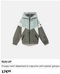 RUN UP Coupe-vent déperlant à capuche vert pastel garçon