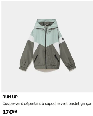RUN UP Coupe-vent déperlant à capuche vert pastel garçon
