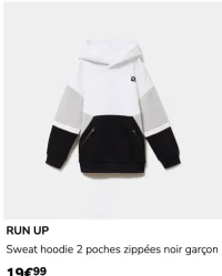 RUN UP Sweat hoodie 2 poches zippées noir garçon