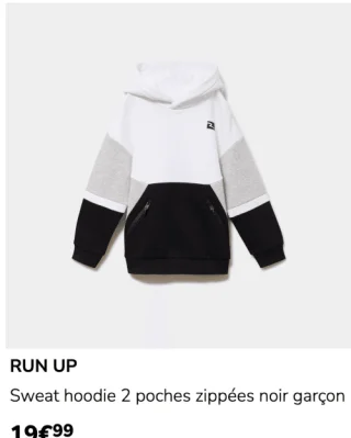 RUN UP Sweat hoodie 2 poches zippées noir garçon