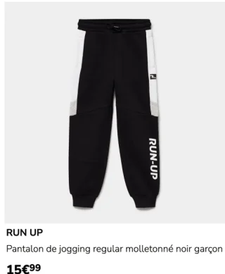 RUN UP Pantalon de jogging regular molletonné noir garçon