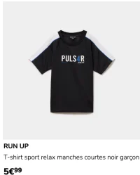 Run Up T-shirt sport relax manches courtes noir garçon