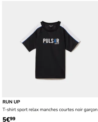 Run Up T-shirt sport relax manches courtes noir garçon