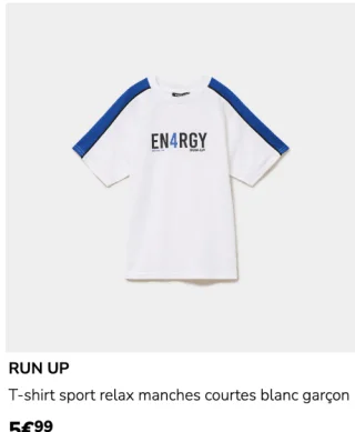 Run Up T-shirt sport relax manches courtes blanc garçon