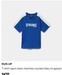 Run Up T-shirt sport relax manches courtes bleu roi garçon