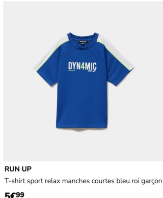Run Up T-shirt sport relax manches courtes bleu roi garçon