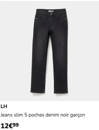 LH Jeans slim 5 poches denim noir garçon