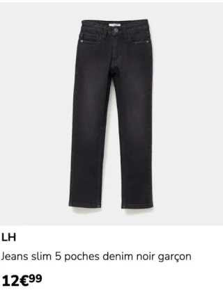LH Jeans slim 5 poches denim noir garçon