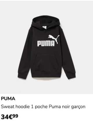 Puma Sweat hoodie 1 poche Puma noir garçon