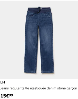 LH Jeans regular taille élastiquée denim stone garçon