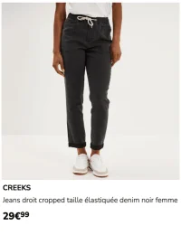 Jeans droit cropped taille élastiquée denim noir femme