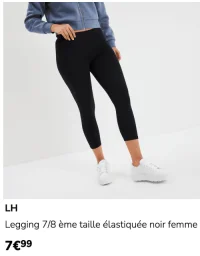 Legging 7/8 ème taille élastiquée noir femme