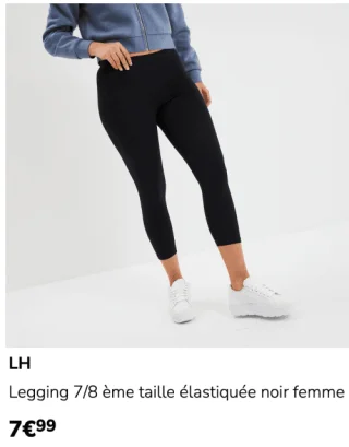 Legging 7/8 ème taille élastiquée noir femme