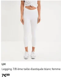 Legging 7/8 ème taille élastiquée blanc femme