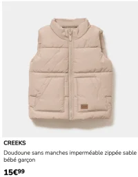 Doudoune sans manches imperméable zippée sable bébé garçon Creeks