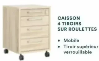 Caisson 4 tiroirs sur roulettes