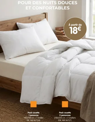 Pack couette 1 ou 2 personnes avec oreiller(s)