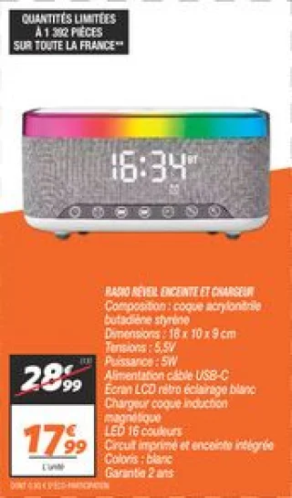 Radio réveil enceinte et chargeur 