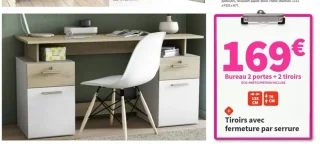 Bureau 2 portes + 2 tiroirs Conforama