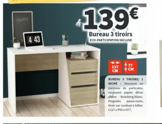 Bureau 3 tiroirs Conforama