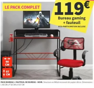 Pack Bureau + Fauteuil de Bureau - Noir