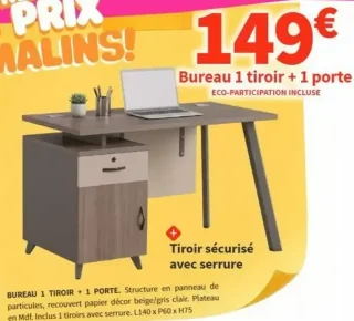 Bureau 1 tiroir + 1 porte avec serrure