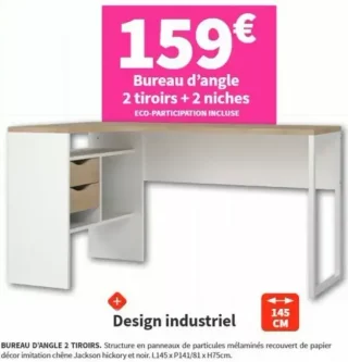 Bureau d'angle 2 tiroirs