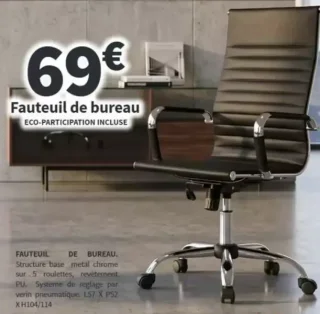 Fauteuil de bureau L57 X P52 X H104/114