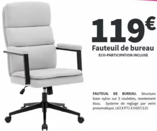 Fauteuil de bureau L63 X P71 X H107/115