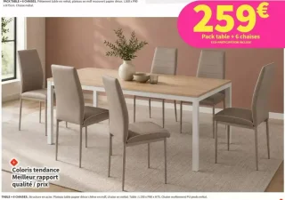 Pack table + 6 chaises - Coloris tendance