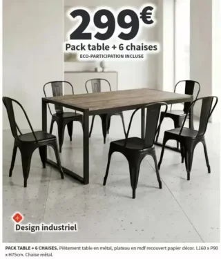 Pack table + 6 chaises - Design industriel
