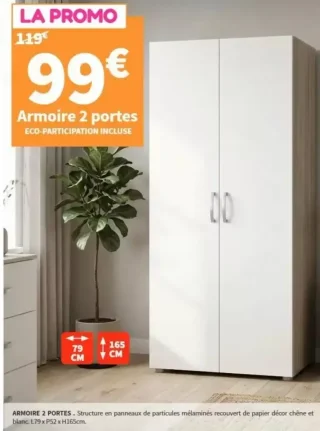 Armoire 2 portes Chêne/Blanc