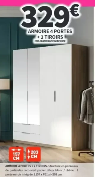 Armoire 4 portes + 2 tiroirs Conforama