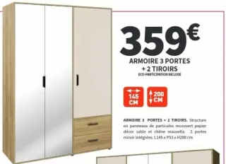 Armoire 3 portes + 2 tiroirs Conforama