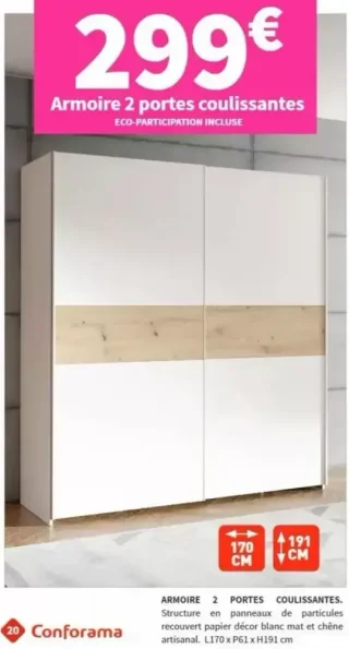 Armoire 2 portes coulissantes Conforama