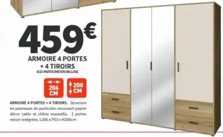 Armoire 4 portes + 4 tiroirs Conforama