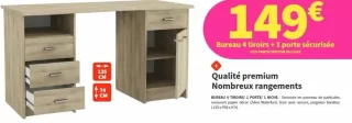 Bureau 4 tiroirs + 1 porte sécurisée