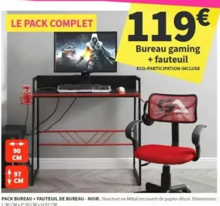 Pack Bureau gaming + fauteuil